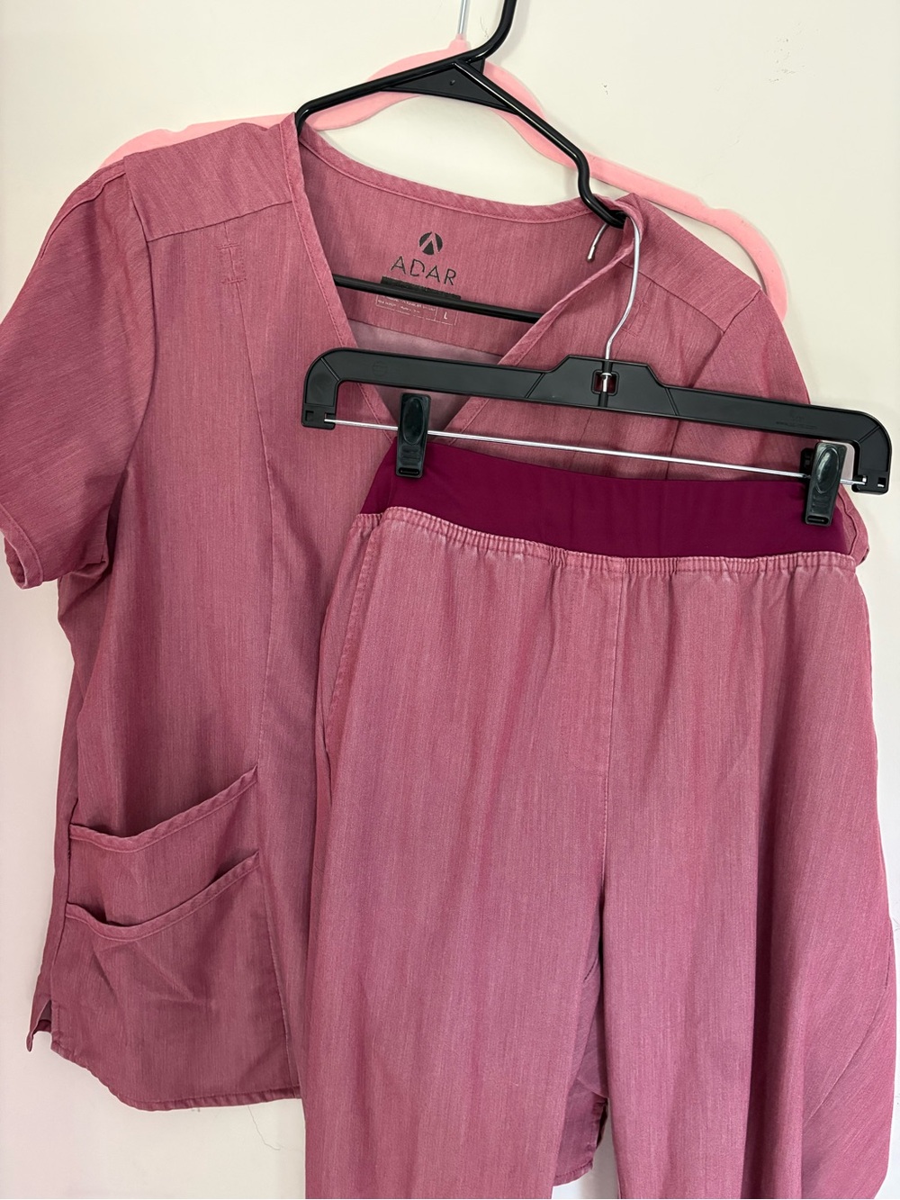Adar Dusty Rose Scrub Set with Deep Rose Waistband Pants